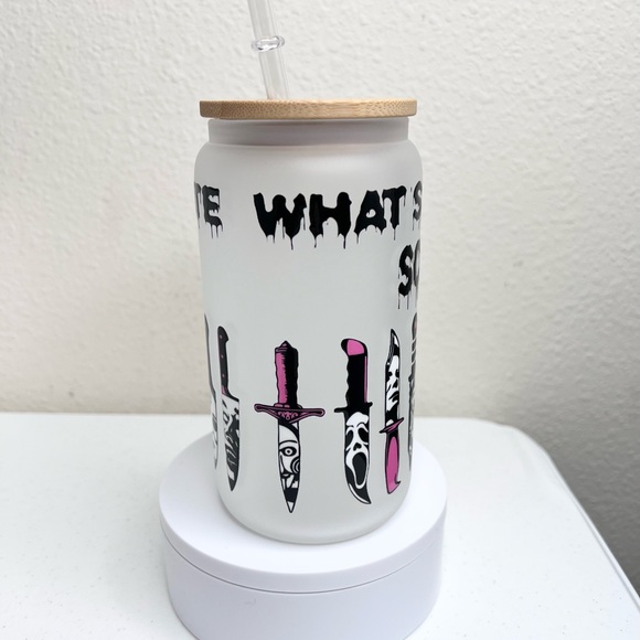 What’s Your Favorite Scary Movie? Horror Handmade Libbey Glass Cup - Picture 4 of 5